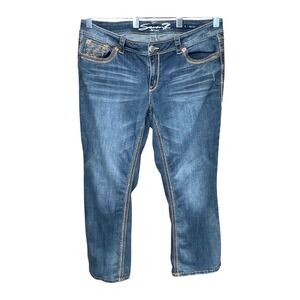 Seven7 Luxe Women's Boot Cut Blue Whiskered Stretch Jeans Medium Wash Size 18